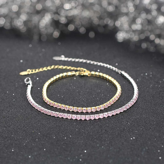 Bracelet réglable de tennis en argent sterling 925 avec zircons cubiques 4A colorés, sertis de 3 mm, pour femme SB192