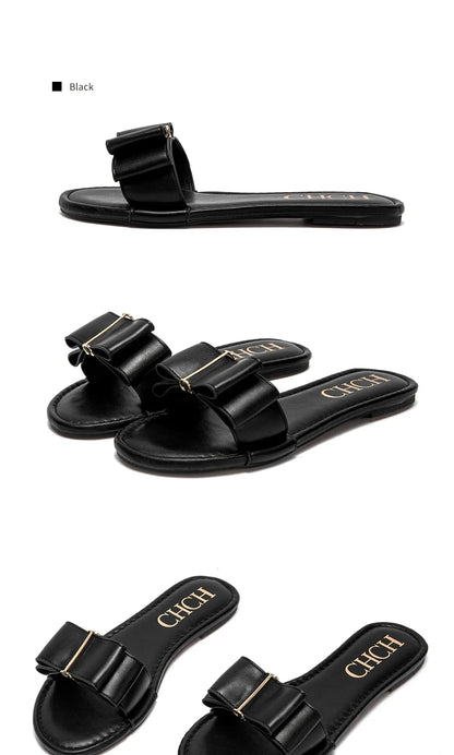 Women's Flat Shoes  New Summer Bow Casual Slippers Black Commuting Woman Shoes