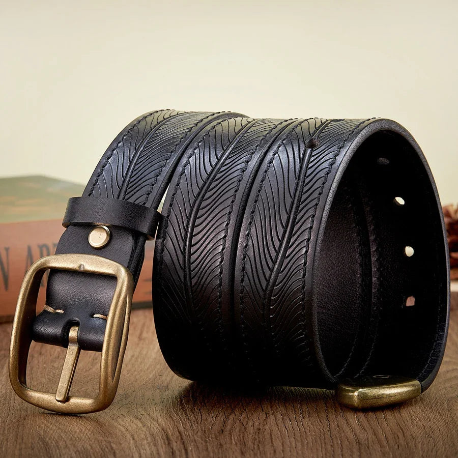 3.8CM Real Pure Cowhide High Quality Genuine Leather Belts for Men Brand Strap Brass Buckle Engrosar Jeans Belt Cowboy Cintos