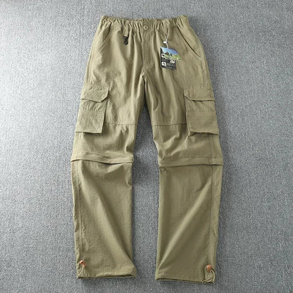 Men's Summer Cargo Pants Quick Dry Double Used Pants Elastic Waist Detachable Feet Loose Straight Waterproof Long Trousers