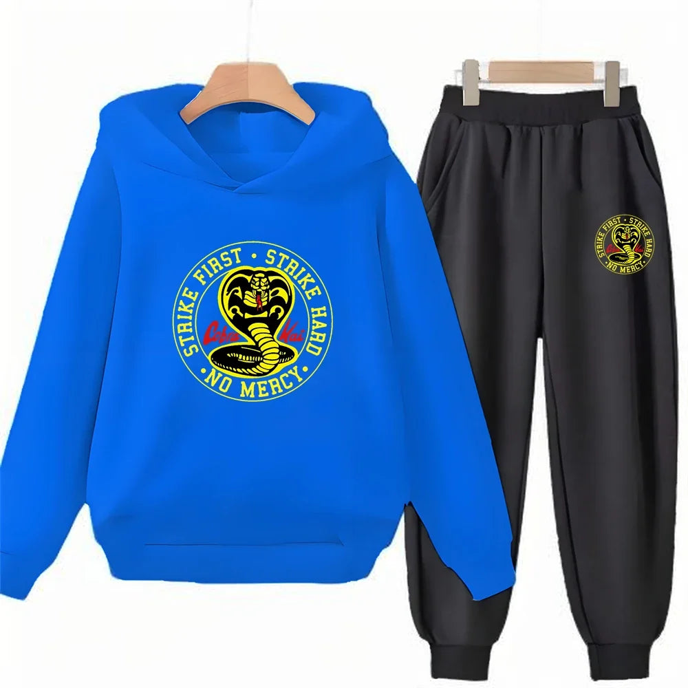 Children's Hoodie+Pants Black Children Cobra Stamp Coat Boys Girls Hoodie Tops Leisure Sweatshirt Toddler 3-12 Year Clothing
