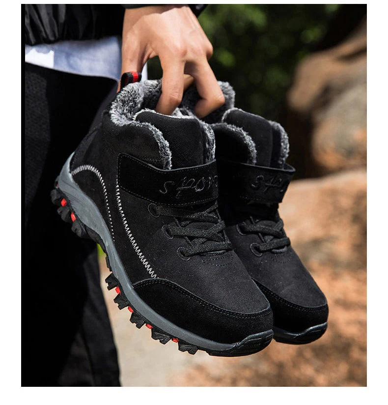 Waterproof Winter Men Boots Cow Suede Warm Snow Women Boots Men Work Casual Shoes High Top High-top Non-slip Ankle Boots