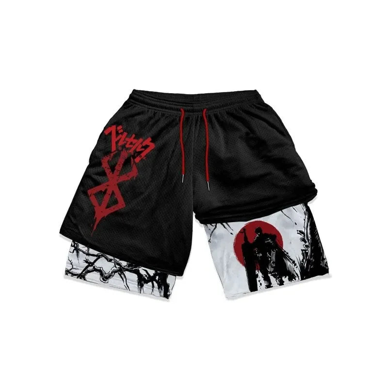 Y2K Summer Men Streetwear Anime Berserk Oversize Active Athletic Gym Short Pants Training Fitness Workout Track Shorts Clothes