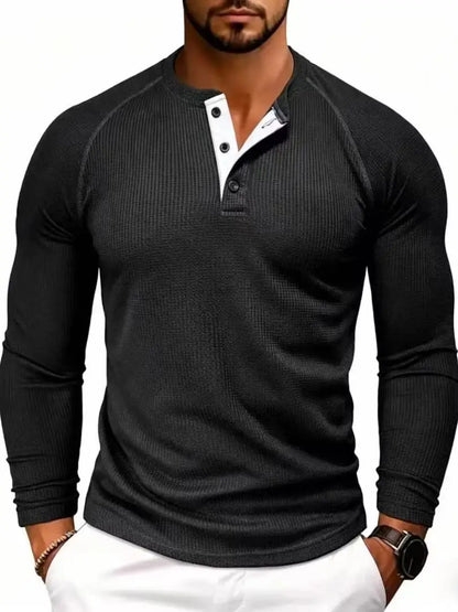 5-Pack Loose Men's Solid Color Casual round Neck Long Sleeve Base Layer T-Shirt Polo Shirt for Spring Autumn Outdoor