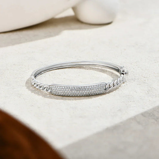 Bracelet jonc chaîne cubaine en argent sterling 925 et moissanite pour femmes et hommes, idéal pour les fiançailles, les fêtes, réglable, bijou fin