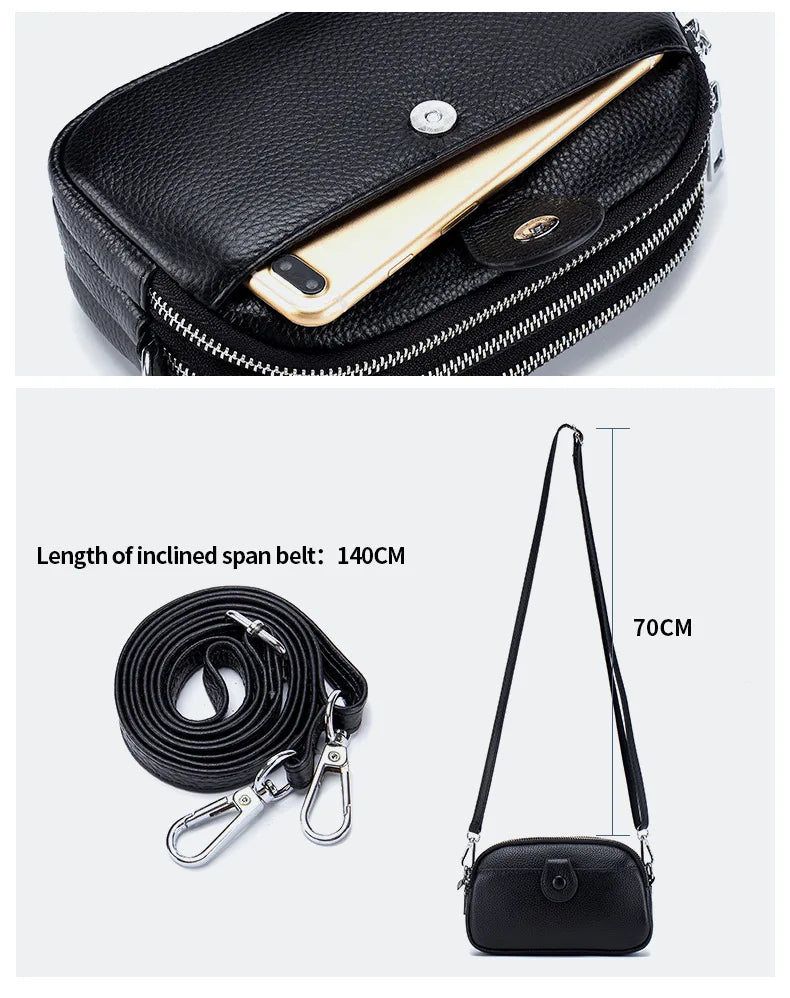Genuine Leather One Shoulder Bag Women Casual Crossbody Bag Designer Small Handbag Lipstick Key Phone Pouch Case For Female