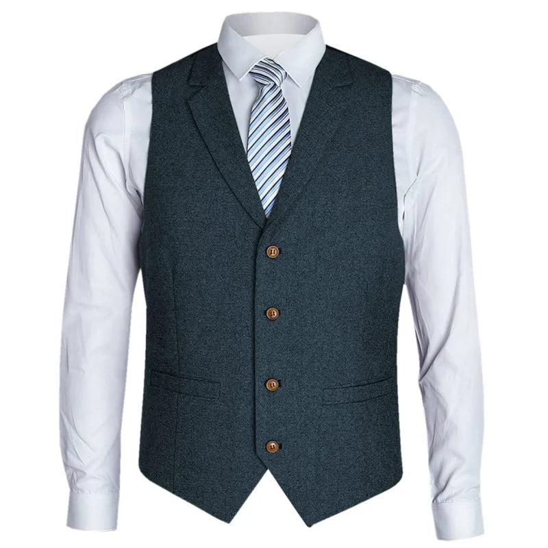 Men Vest Black Herringbone Single Button With Lapel Waistcoat For Birthday Wedding Business Banquet Work Men Suit Vest