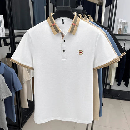 100% pure cotton high-end brand fashionable men's short sleeved polo shirt autumn original letter design golf top T-shirt