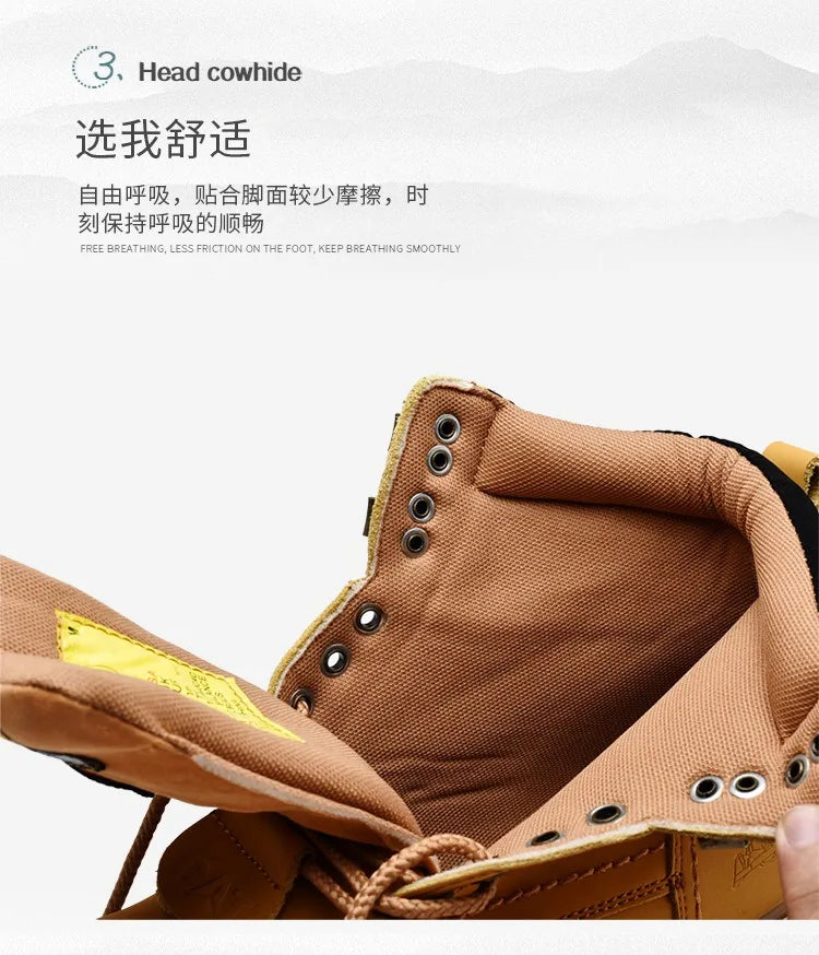 Genuine Leather Mens Women Winter Ankle Military Treking Snow Yellow Tactical Boots Outdoor for Men Work Shoes Sneakers