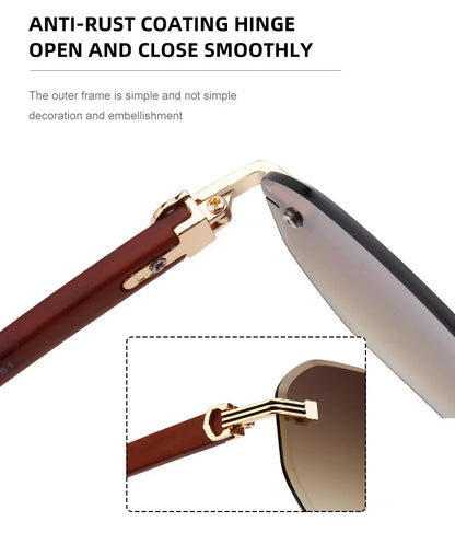 2026 Wooden Rimless Sunglasses Women Trendy Vacation Sunscreen Square Sunglass Men Luxury Vintage Retro Fashion Glasses Occhiali