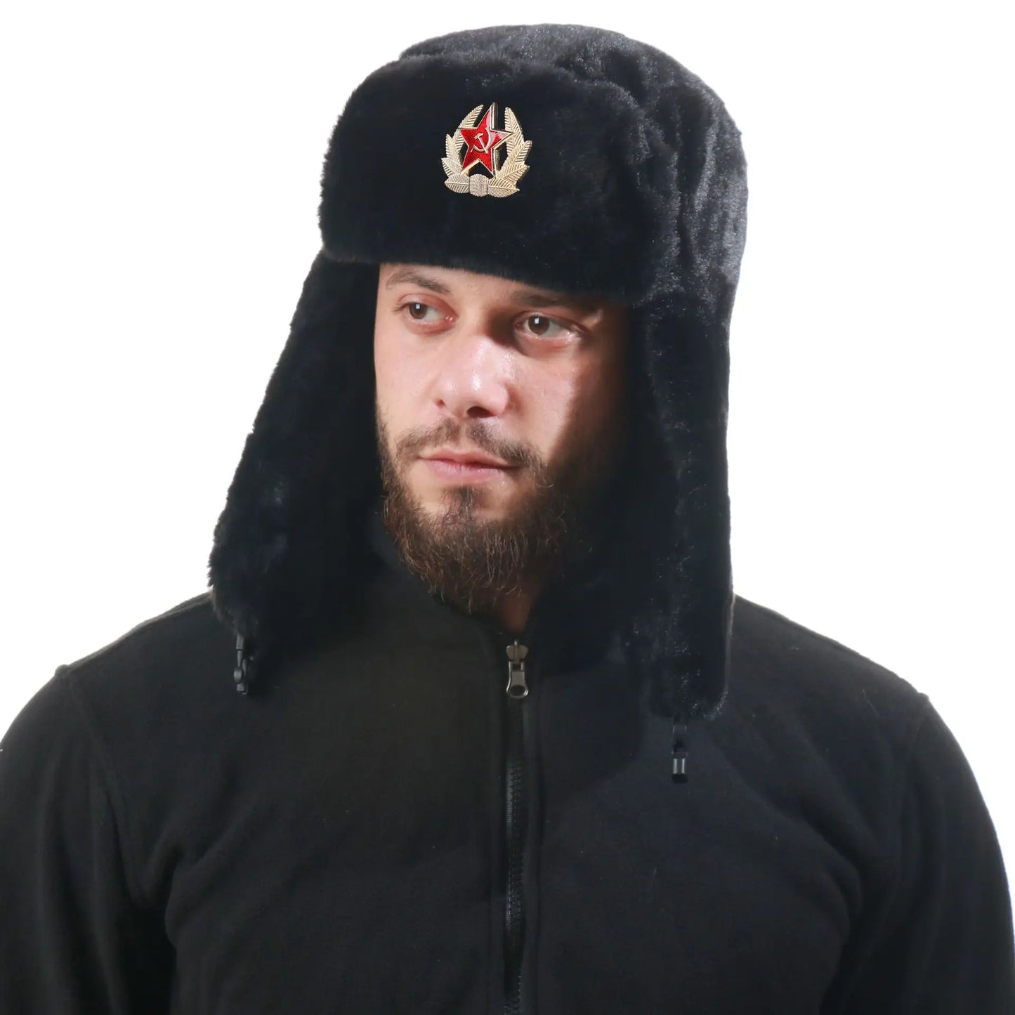 Soviet Badge Ushanka Men&Women Bomber Hats CCCP Army Pilot Trapper Trooper Hat Winter Faux Rabbit Fur Earflap Snow Caps