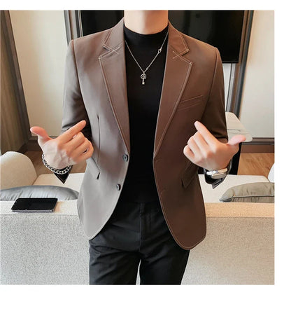 High Quality Line design Luxury Men's Suit Coats Fashion Business Casual Two Buttons Formal Social Wedding Party Suit Jacket