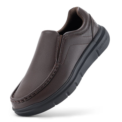 Men's Shoes Wide Width Leather Slip-On Casual Shoes Lightweight For Swollen Feet with Arch Support Pain Relief