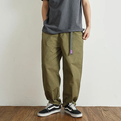 Summer thin casual pants men's straight straight tube loose conical overalls all cotton wash re-engraved purple mark daddy pants