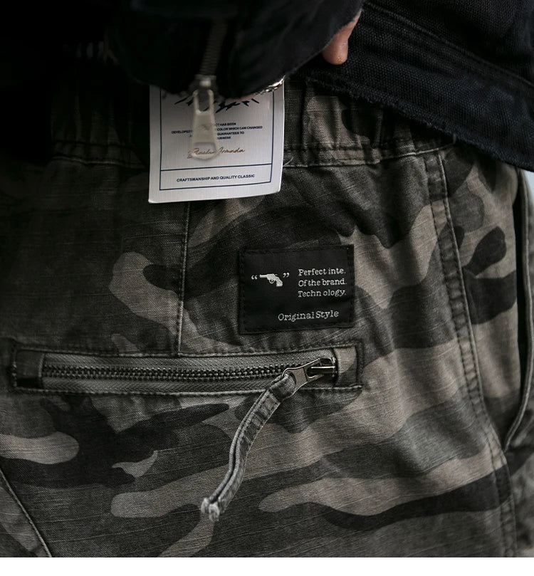 American Tactical Cargo Pants Men Heavyweight Cotton Loose Fit Straight Leg Camouflage Vintage Washed Outdoor Streetwear Premium