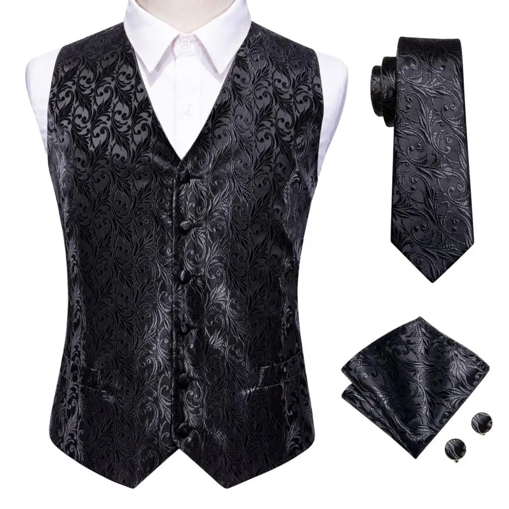 Mens Vests Tie Sets V-Neck Grey Red Purple Blue Green Pink Black Waistcoat Hanky Cufflinks Wedding Business Designer