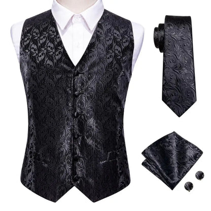 Mens Vests Tie Sets V-Neck Grey Red Purple Blue Green Pink Black Waistcoat Hanky Cufflinks Wedding Business Designer