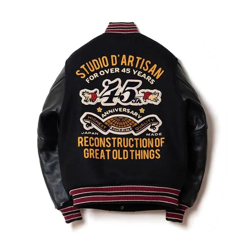 Embroidery Varsity Jacket Men PU Leather Sleeves Oversized Bomber Jackets Women Baseball Coats Streetwear Men Clothing