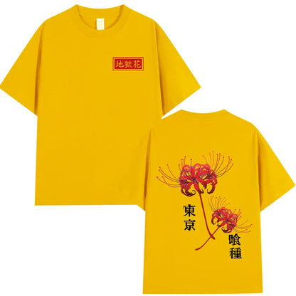 Anime Tokyo Ghoul Spider Lily T Shirt Men Women Kaneki Ken Manga Graphic Print Tee Shirt Cool Unisex Cotton T-Shirts Oversized