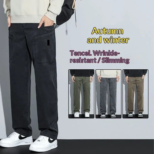 Men's Loose Straight Casual Work Pants 2025 Trendy Multi-Pocket Autumn Winter Workwear YM6106