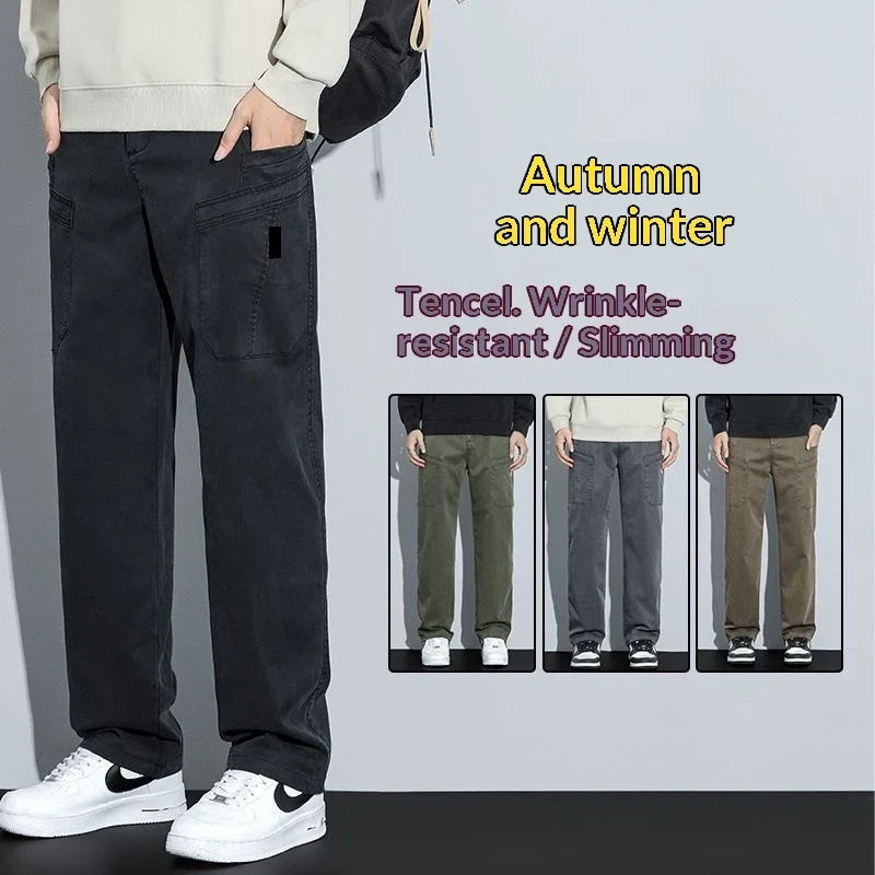 Men's Loose Straight Casual Work Pants 2025 Trendy Multi-Pocket Autumn Winter Workwear YM6106