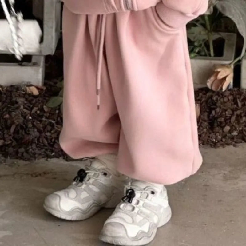 2 Pcs Hooded Set New Kid Clothing 2026 Autumn Winter Korean Boy Fleece Lining Thick Girl Fashion Sports Zipper Cotton Outfits