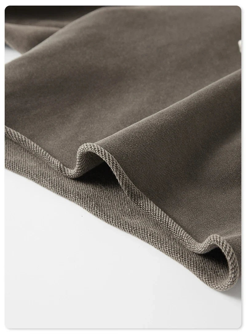New Summer Men Retro Washed Shorts Unisex Drawstring Loose Edge 420gsm Solid Knee Length Cotton Pants Streetwears HY0589