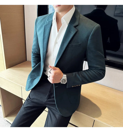 Autumn  Winter New Fine Striped Woolen Suit Jacket Men Casual Business Slim Fit Party Dress Formal Wedding Fashion Suit Coat