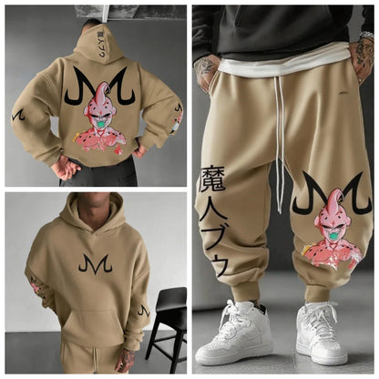 Majin Buu Hoodie Pants Set Anime Cotton Loose Fit Graphic Print Streetwear Casual Sweatshirt Joggers Japanese Cartoon Character