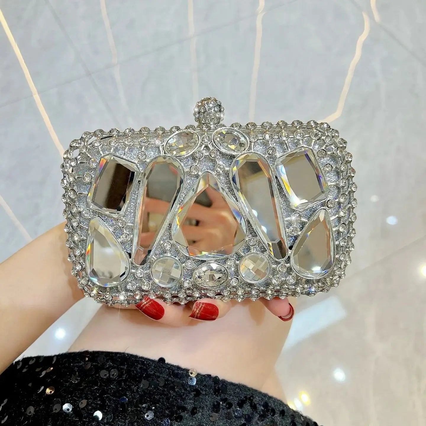 New Glass Diamond Clutch for Women, Exquisite French Rhinestone Evening Handbag, Luxury Lightweight Chain Bag for Formal Party