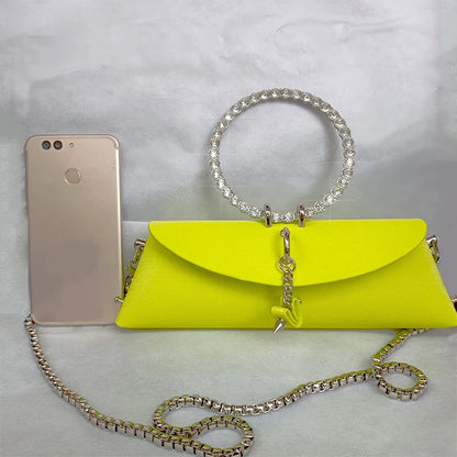 Clutch Bag Luxury Designer Handbag for Women 2025 with Chain Metal Ring Handle PU Leather Rhinestones Purses Shoulder Bag