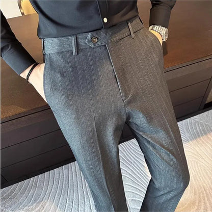 High Quality Striped Suit Pants 2025 Autumn New Fashion Slim Fit Business Elastic waisted Pants Male Wedding Party Trousers