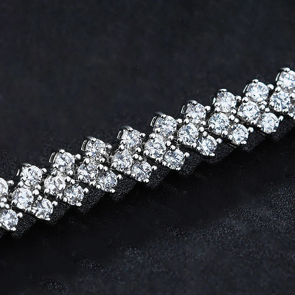 1.5mm Real Moissanite Tennis Bracelet S925 Sterling Silver  3-row Heart Lab Diamond Bracelets for Bridal Women Wedding Jewelry