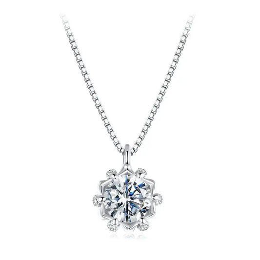 0.5CT Flower Buds Moissanite Necklace, 925 Sterling Silver Halo Pendant Necklace with Box Chain for Women Romantic Gift