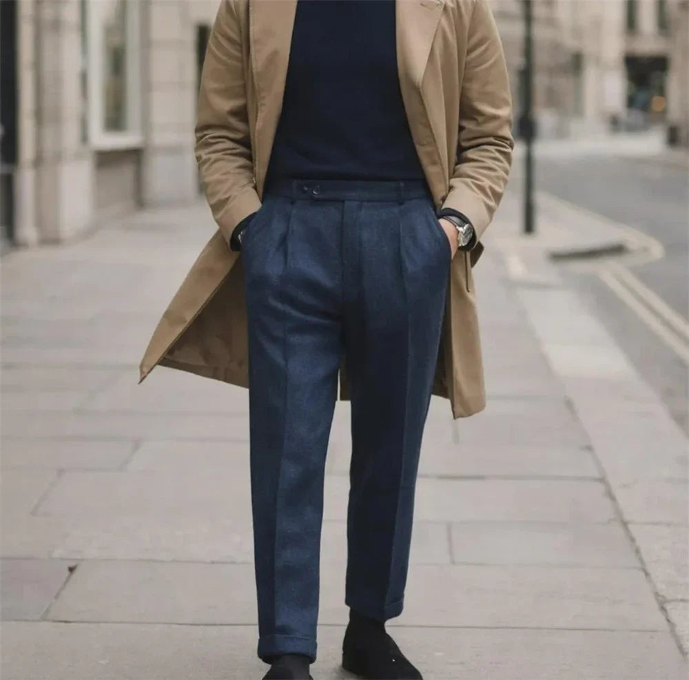 Elegant Men’s Herringbone Suit Pants Vintage British Style Casual  Trousers Tailored Formal Pants