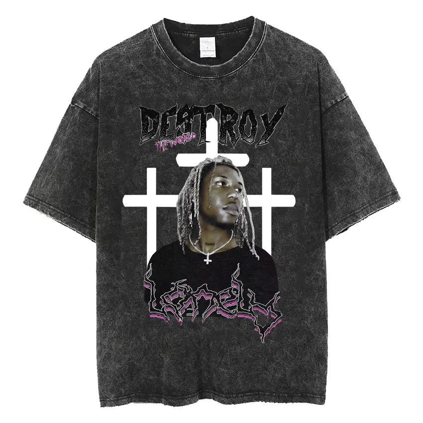 Retro Washed Playboi Carti I AM MUSIC Logo T Shirt Opium Ken Carson Narcissist Tour Antagonist Rap T-shirts Men's Oversized Tees