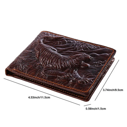 Men's Vintage Genuine Leather Wallet 3D Printed Tiger Wallet Card Holder
