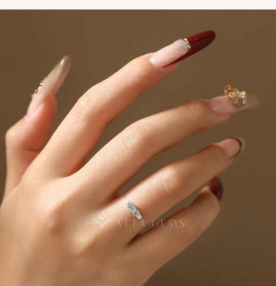 Sparkling 3.0mm Two Stone Moissanite Ring Fishing Line 925 Silver Rings for Women Engagement Personalized Jewelry Gift