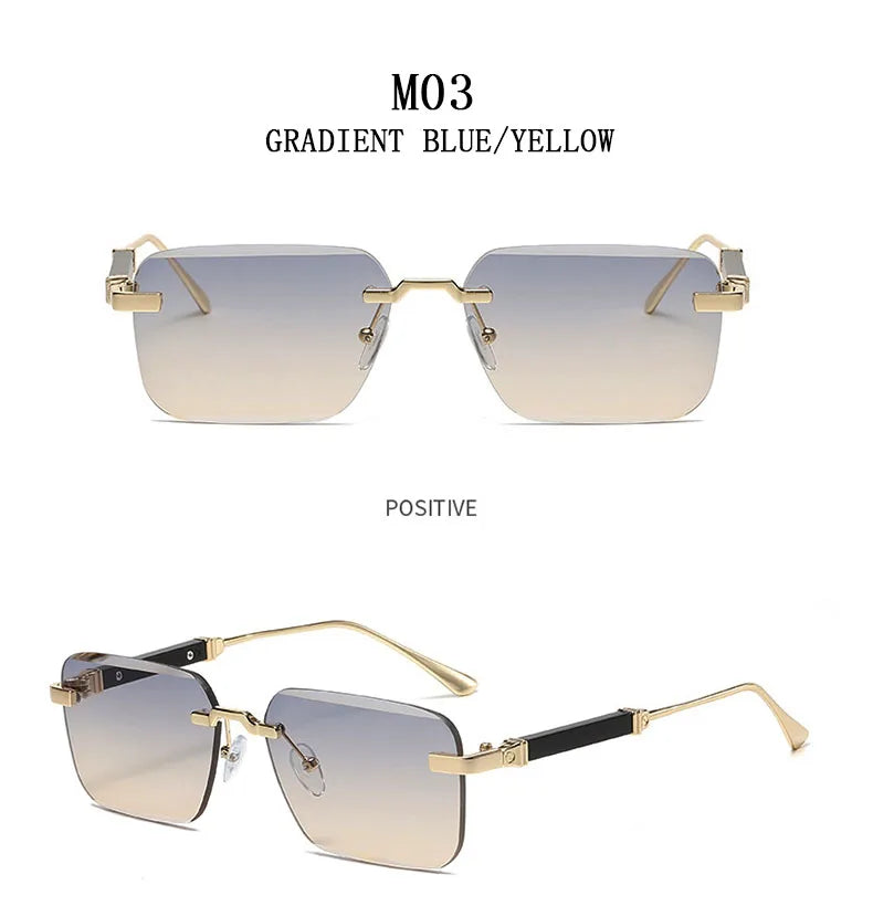 Designer Sunglasses For Men Vintage Rimless Sunglasses Women Trendy Luxury Square Fashion Glasses Vintage Gafas De Sol Hombre