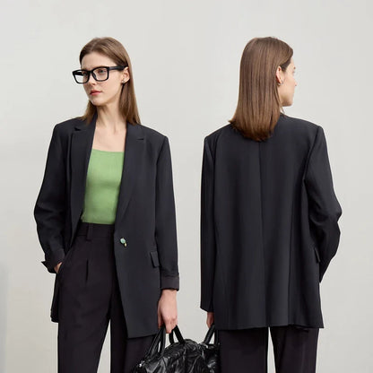Women's Jacket 2026 Autumn New Commuter Button Shoulder Pad Suit Loose Anti-wrinkle Medium And Long Blazer Top 12611021