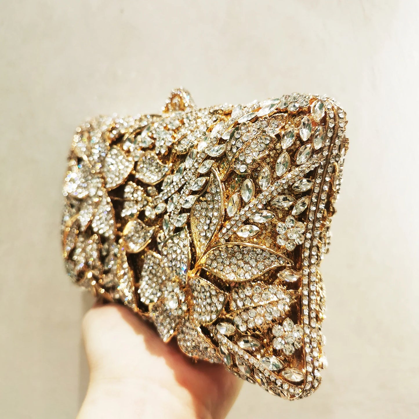 New Arrival Woman Silver Gold Diamond Evening Bag Flower Crystal Birthday Party Handbag Wedding Bridal Gala Floral Purse