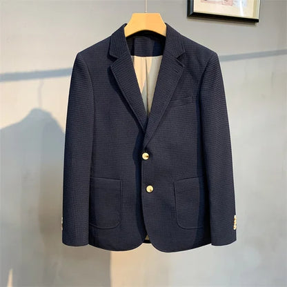 British Style Striped Casual Suit Jackets Mens 2022 Waffle Slim Fit Business Blazers Coat Homme Formal Social Prom Tuxedo 4XL-M