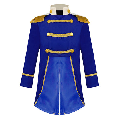 Little Boys Prince Cosplay Costume Long Sleeve Gold Fringe Braiding Velvet Tuxedo Tailcoat Royal Court Cosplay Jacket Dress Up
