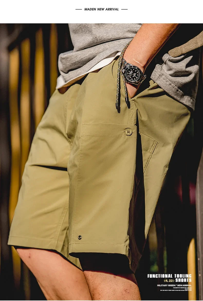 Casual Washed Cargo Shorts Men's Summer Lightweight Straight Leg Drawstring Pockets Shorts Breathable Outdoor Bottoms