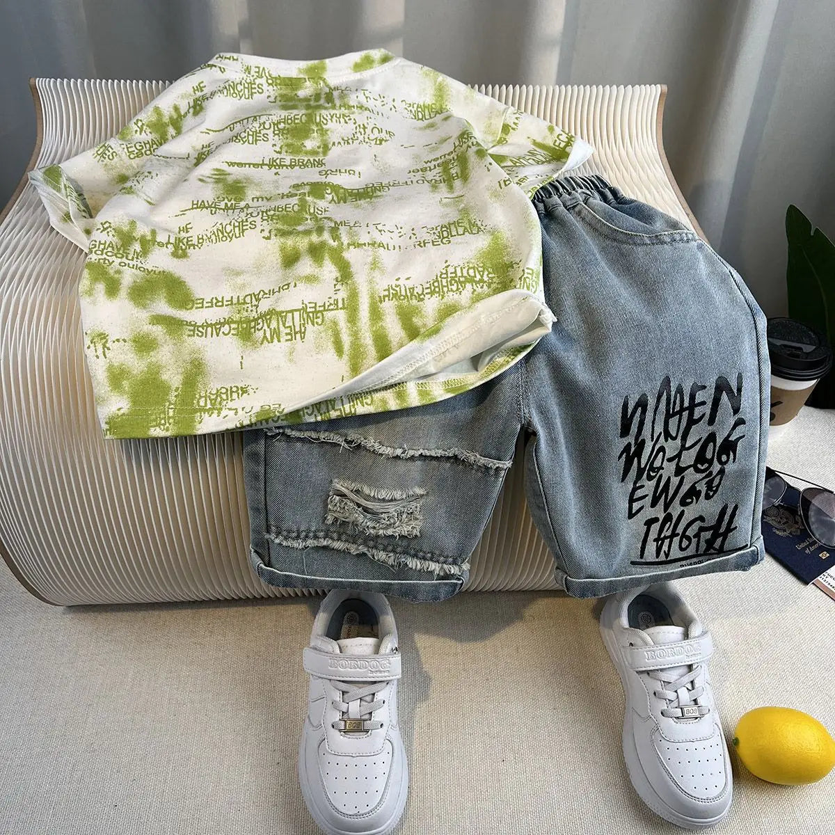 Korean Children's Summer Clothes Kids Set Outfits Boys 2026 Handsome Sleeveless&Short Sleeved T-shirt Denim Shorts 2-piece Set