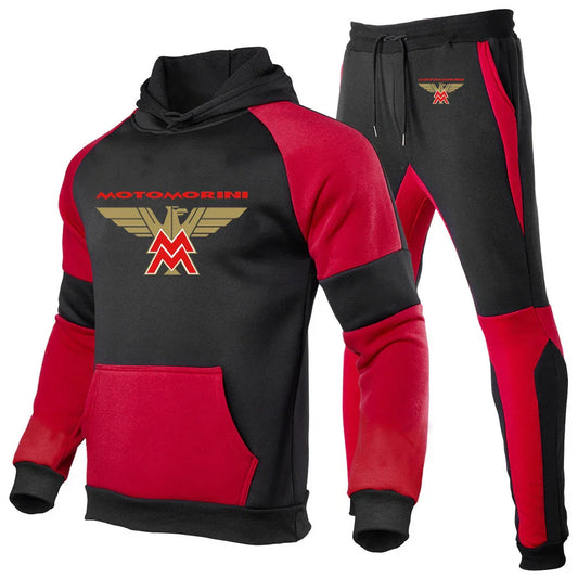 2024 Spring Autumn Men's Moto Morini Logo Print Sports Splicing Cotton Hooded Tracksuit+Jogging Sweatpants Trend Comfortable Set