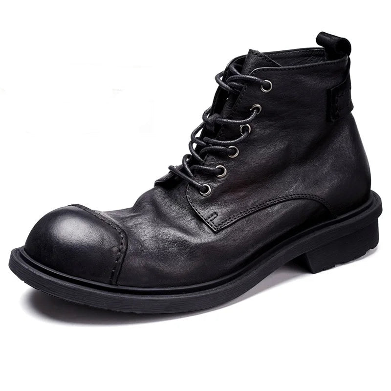 Spring Autumn New British Style Retro Genuine Cow Leather Men Ankle Short Motorcycle Boots Winter Plush Vintage Luxury Shoes 304