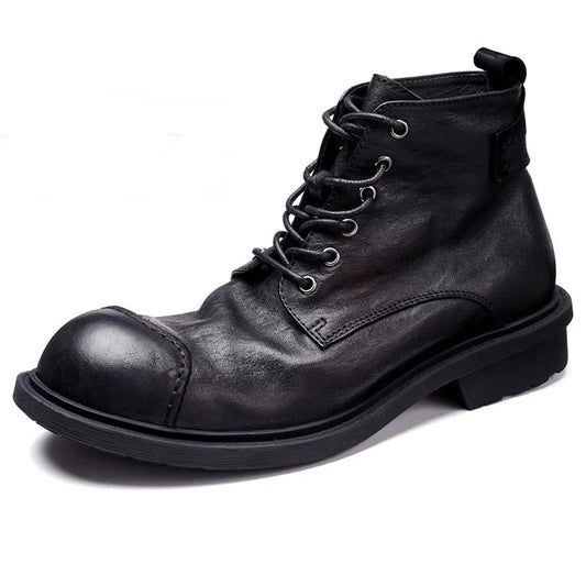 Spring Autumn New British Style Retro Genuine Cow Leather Men Ankle Short Motorcycle Boots Winter Plush Vintage Luxury Shoes 304
