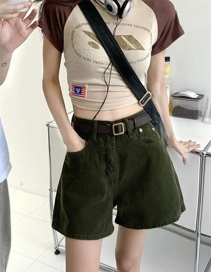 Wide Short Jean Pants Woman With Waist Pocket Denim Shorts for Women Korean Style Youthful Cheap Harajuku Fashion Outfits Jorts