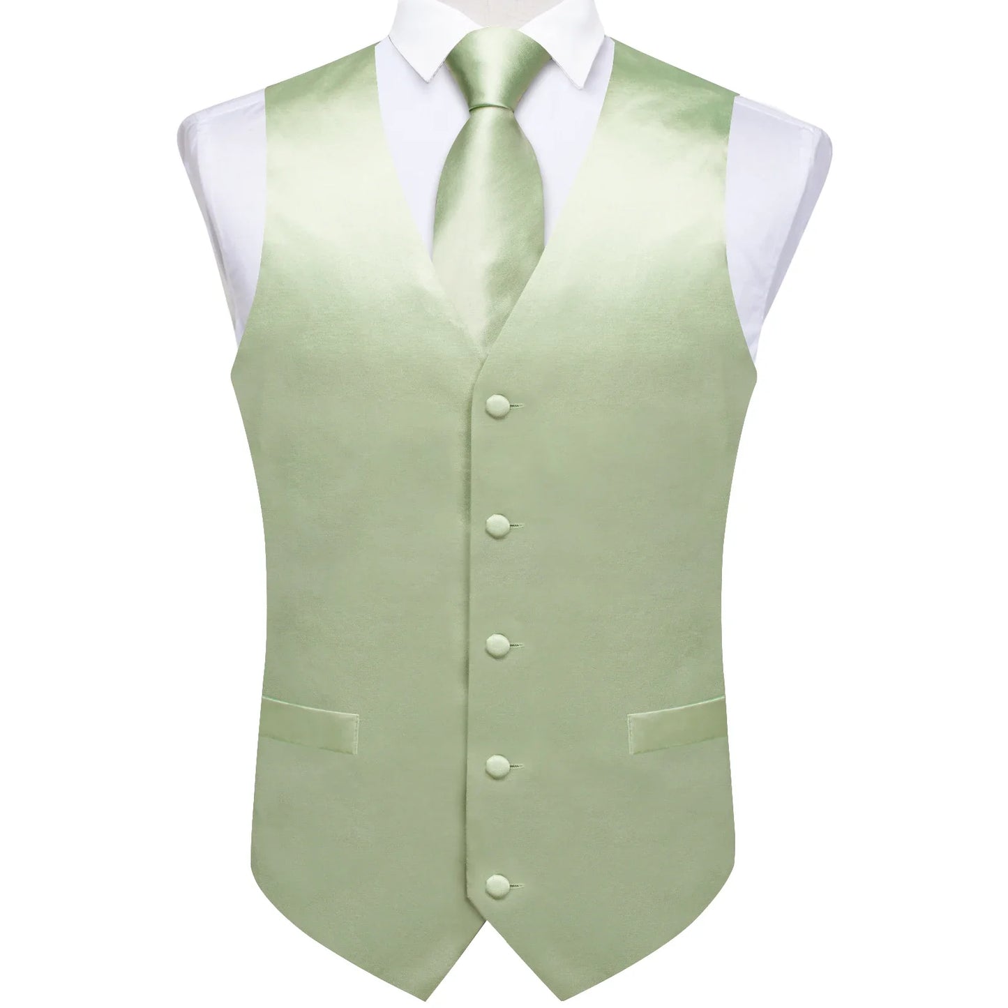 Wedding Party Green Men's Vest Shirt Accessories Fashion chaleco hombre for Man Four Seasons Wear Wholesale Necktie Handkerchief